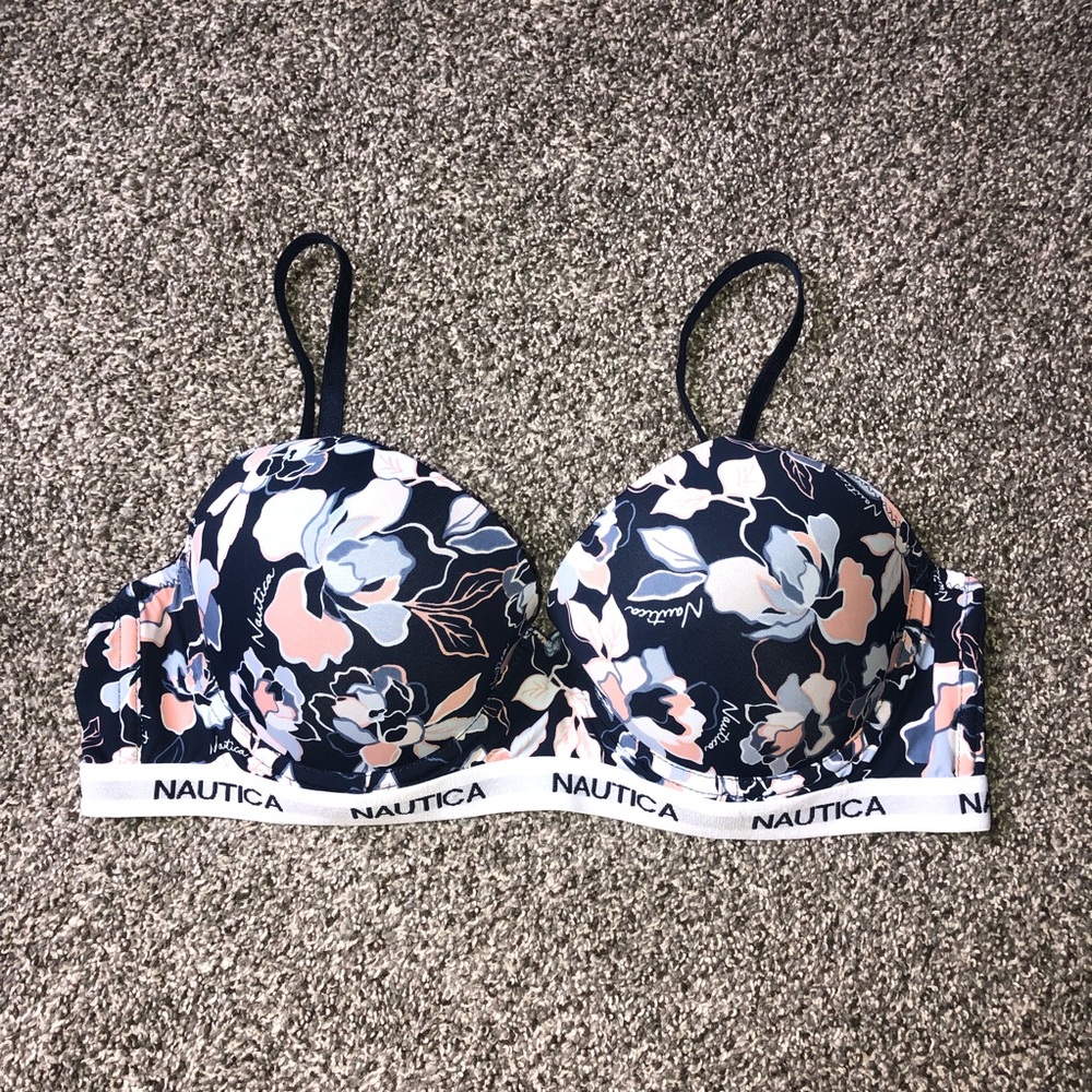 🌞 Nautica Women's Floral Print Bra - Navy and Pink 36C
